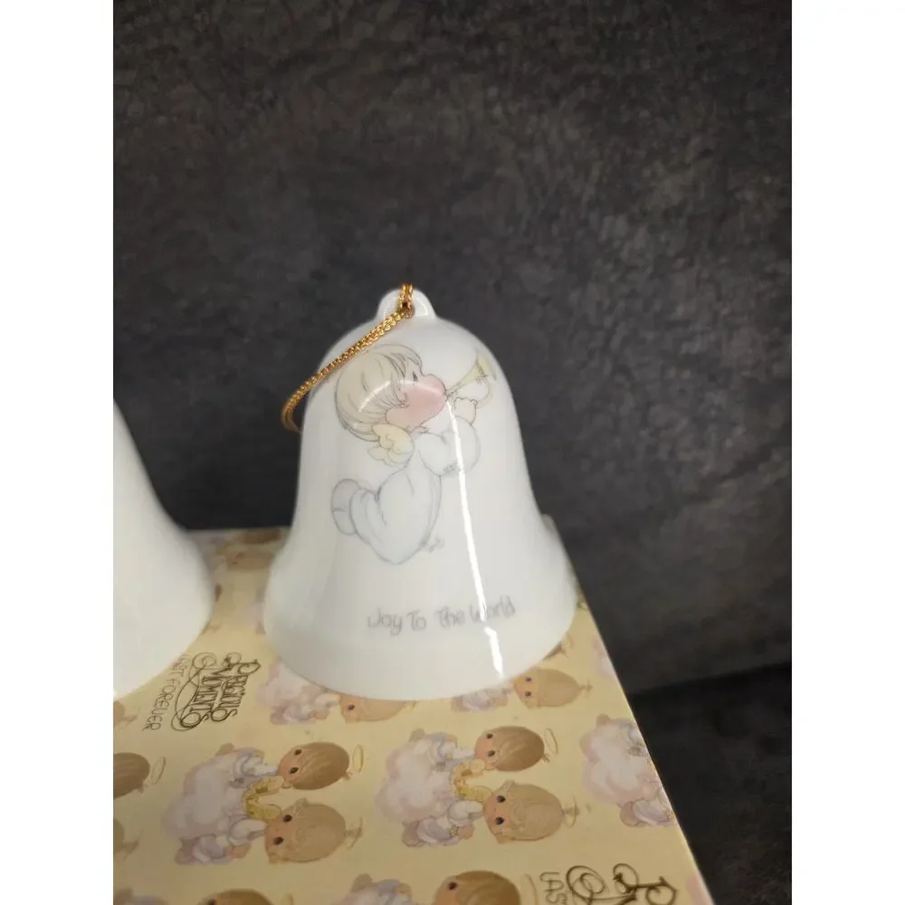 Vintage Precious Moments 1985 Christmas Miniature Bell Ornament Set of 3 Boxed